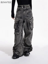 Women's 2000s Y2K Cargo Jeans - Baggy Techwear Vintage Hip Hop Trousers - Himpall